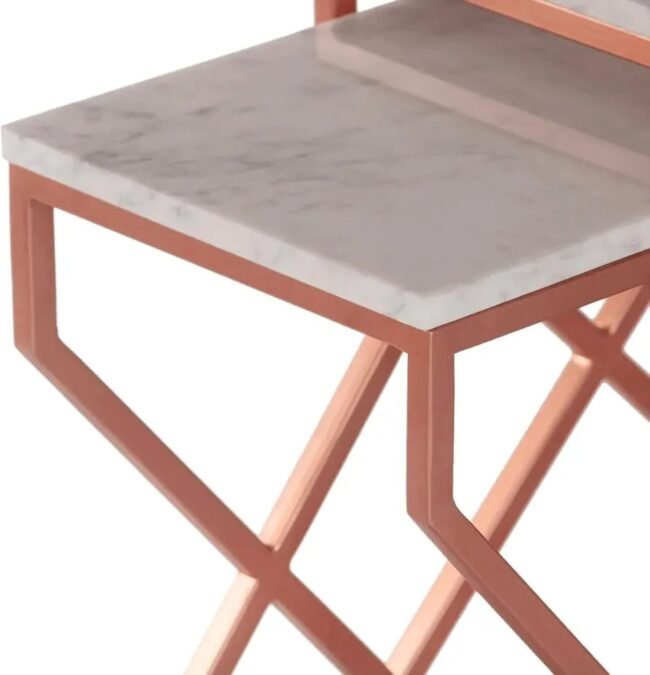 rose gold Modern Geometric Nesting Tables with Faux Marble Tops - Image 3