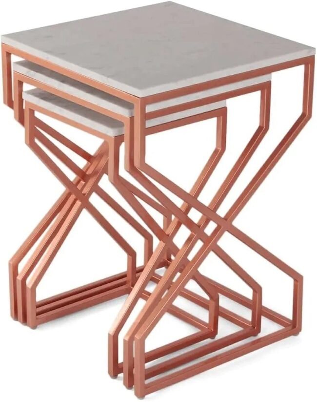 rose gold Modern Geometric Nesting Tables with Faux Marble Tops - Image 5