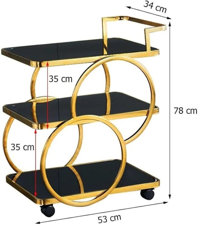 Elegant Gold and Black Tiered Bar Cart with Tempered Glass Shelves - Image 3