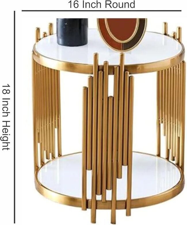 steel luxury  Gold & Marble Round Accent Table with Vertical  Rod Design