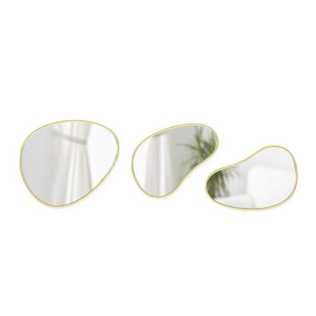 mordan steel bubbles pebble shape Irregular Mirror Set - Decorative Wall Mirrors, Gold Trim, Set of 3 - Image 3