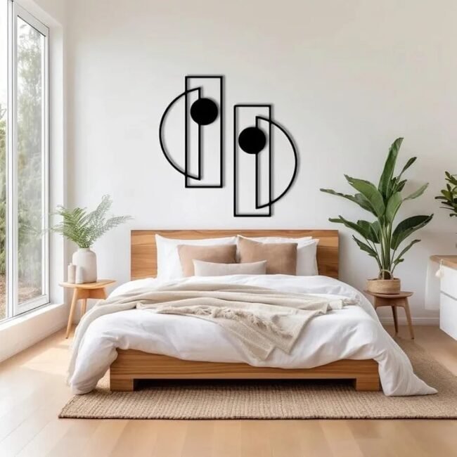 Modern Geometric Harmony: Steel Wall Art & Living Space - Image 3