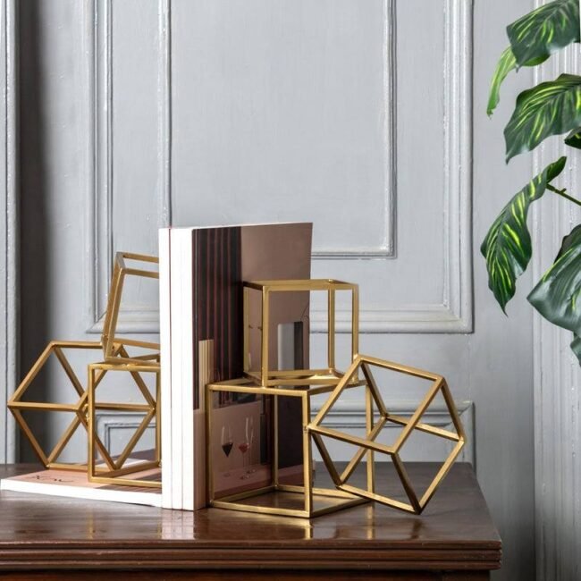 Minimalist Gold Metal Cube Bookend Set for home decoration - Image 4