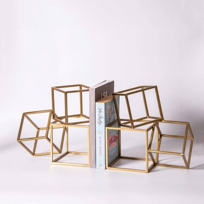 Minimalist Gold Metal Cube Bookend Set for home decoration - Image 3