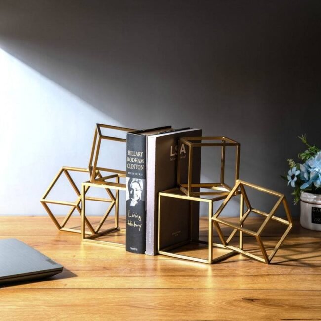 Minimalist Gold Metal Cube Bookend Set for home decoration - Image 2