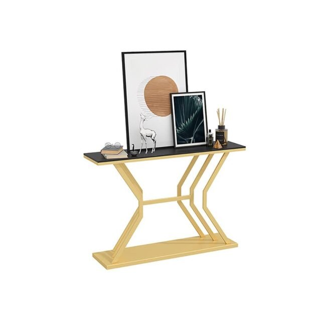 Modern Luxury Gold Steel Console Table with Black Top - Geometric Design Entryway Furniture - Image 2