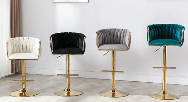 Green Velvet Tufted Bar Stool with Gold Base | Bar stool | luxury bar stool - Image 5