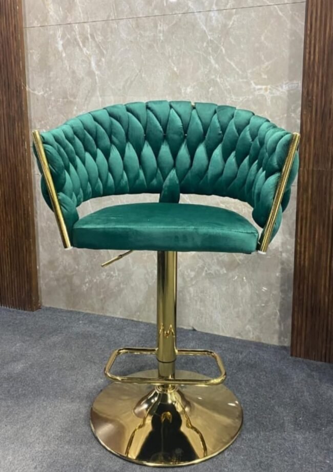 Green Velvet Tufted Bar Stool with Gold Base | Bar stool | luxury bar stool - Image 4