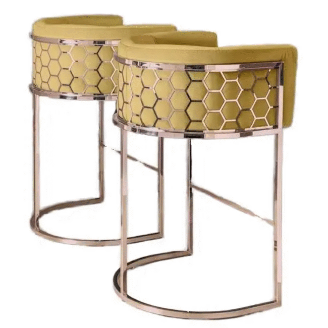 Luxury Gold Commercial Velvet Fabric Bar Chair Laser Honeycomb Design - Image 2