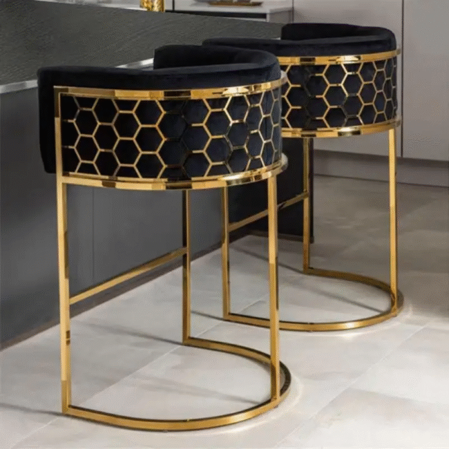 Luxury Gold Commercial Velvet Fabric Bar Chair Laser Honeycomb Design