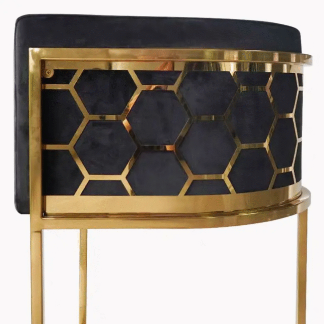 Luxury Gold Commercial Velvet Fabric Bar Chair Laser Honeycomb Design - Image 5