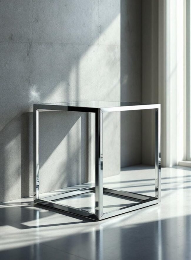 Modern Glass Top Side Table" or "Contemporary End Table with Stainless Steel Frame. - Image 4