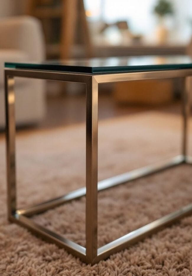 Modern Glass Top Side Table" or "Contemporary End Table with Stainless Steel Frame. - Image 6