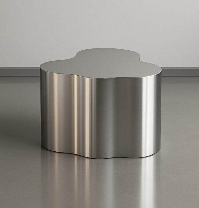 Modern Stainless Steel Coffee Table with Organic Shape - Image 3