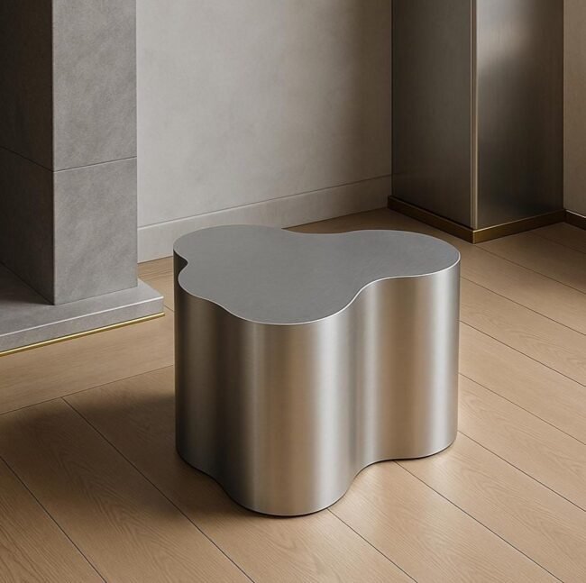 Modern Stainless Steel Coffee Table with Organic Shape - Image 7
